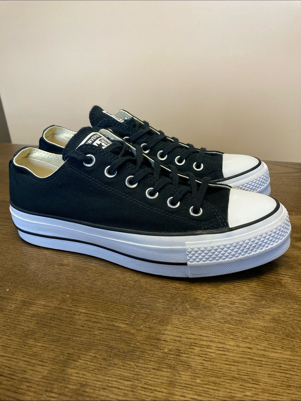 Converse Black Low-Top Canvas Platform Sneakers with White Toe